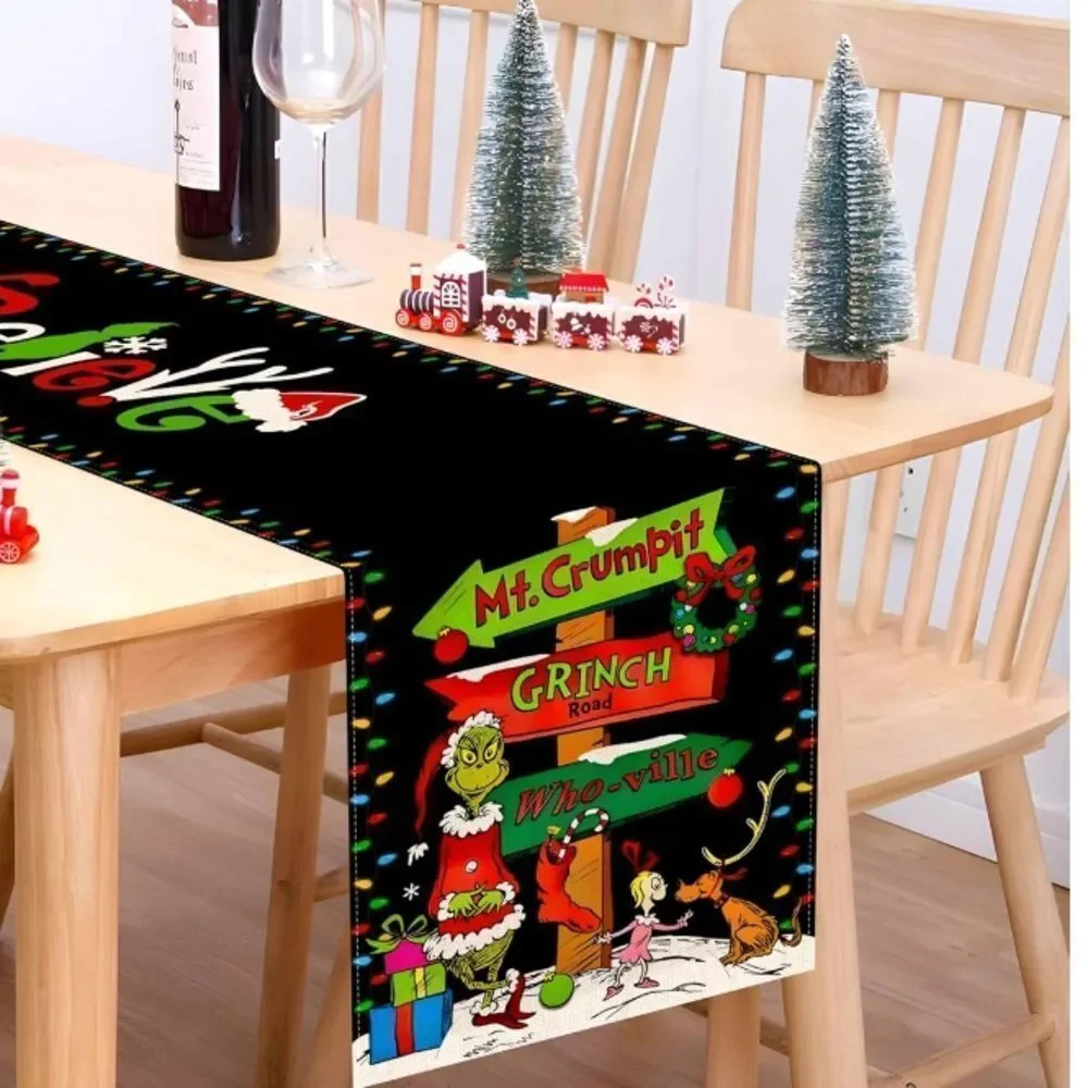 Grinch Christmas Table Runner Merry Christmas Winter Holiday Party Decorations